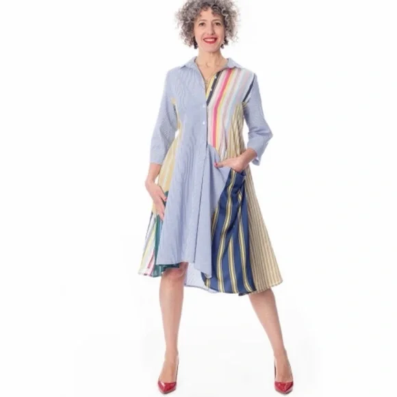 Alembika Patchwork Stripe Dress M Oversized Colorblock Art Teacher Chic Like New - Picture 3 of 8